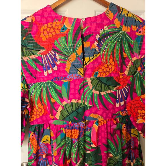 FARM Rio Painted Toucans Tiered Midi Colorful Dress Size Medium Vacation - Picture 8 of 10